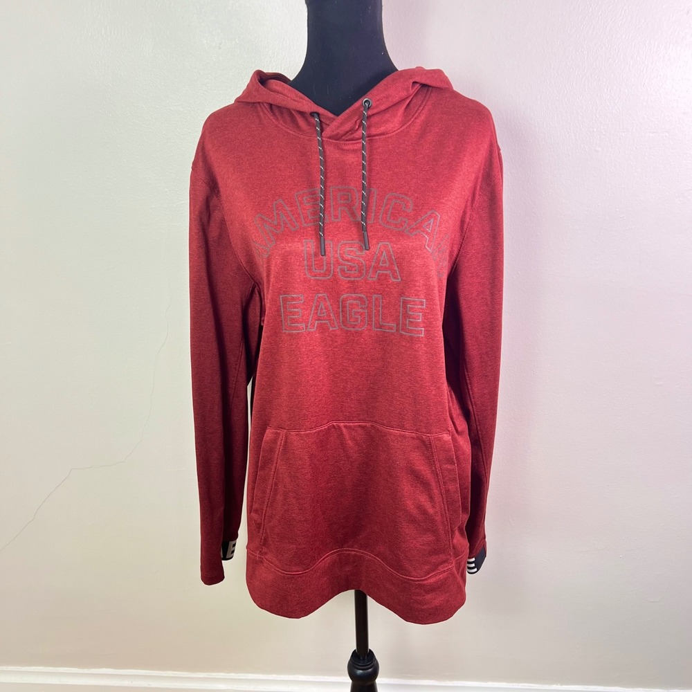 American Eagle Hoodie Large Red Heathered USA Graphic Pullover Mens Athleisure